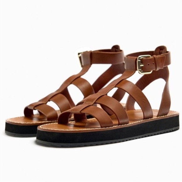 NWOT! Zara SZ 40 /9, brown leather fisherman sandals. - Picture 3 of 13